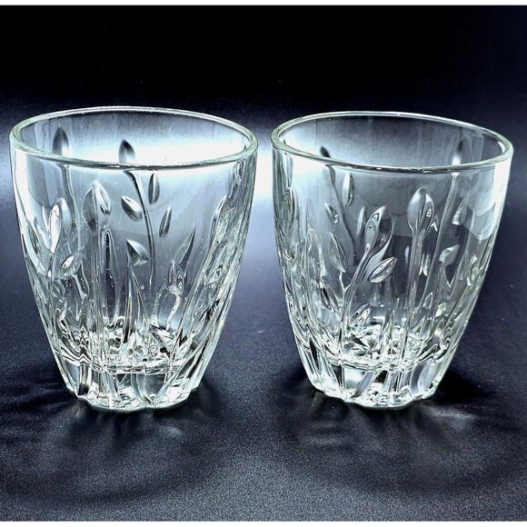 2 Cristal d'Arques Cassandra Rocks Glass 4" whiskey cut crystal plant design boh - Picture 1 of 8